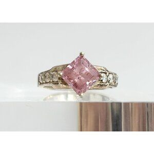 Pink Topaz Multi CZ Gemstone Ornate Shank 925 Sterling SilverVintage Ring - sz 6